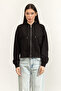 Long Sleeve Monogram Terry Fabric Short Relaxed Cut Women's Black Tracksuit Top Lv047F208G-Ub
