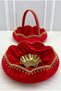 Red Bridal Henna Night Tray Basket Set with Velvet Shiny Stone Decorations, Engagement, Wedding, Marriage, Promise