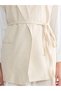 Ecru Linen Blend Women's Classic Vest with Belted Waist - 3