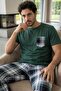 Green Plaid Pocket Detail Short Sleeve Men's Pajama Set - 4