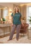 New Season Women's Green Crew Neck Patterned Special Design Short Sleeve Summer Large Size (Oversize) Pajama Set - 5