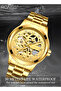 Mens Stainless Steel Mechanical Watch Analog Round Gold Dial Hollow Pattern Waterproof Luminous Wristwatch Gift for Men Black Silver - 3