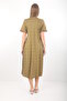 Women's Khaki Crisp Patterned Ruffle Collar Cotton Plus Size Casual Dress - 5