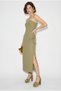 Women's Mint Green Strapless Maxi Dress with Floral Accessories and Slit Detail 2602 60283331 - 2