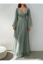 Women's Double Breasted Collared Long Tulle Dress with Belt - 5