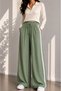 Women's Summer Crinkle Wide-Leg Loose-Fit Striped Trousers with Pockets