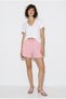 Women's Pink 100% Cotton Elastic Waist Pocket Detailed Muslin Bermuda Shorts Yp5525 60286315 - 4