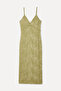 Women's Khaki Embroidered Fitted Midi Dress