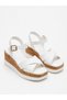 Women's White Cork Sole Wedge Heeled Cross-Strapped Daily Sandals - 2