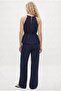 Women's Giselle Halter Neck Tie Blouse Elastic Waist Pants Woven Navy Blue Bottom Top Set - 5