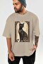For the Love of Cats 86 Front Cat Printed Beige Oversize T-Shirt 100% Cotton Unisex Cat Lover Premium Design - 6