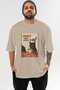 For the Love of Cats 126 Front Cat Printed Beige Oversize T-Shirt 100% Cotton Unisex Cat Lover Premium Design - 2
