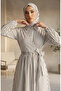 Half Buttoned Elastic Waist Striped Dress 0320-03 White - 3
