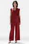 Women's Plus Size Sleeveless Double Breasted Collar Oversize Blouse Pants Set 100% Cotton Long Length Casual Comfortable - 4