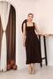 Women's Square Neck Modal Fabric Midi Dress – Strappy Flared Cut Summer Dress - 4