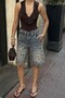 Women's Stonewashed Denim Bermuda Shorts Loose Cut Jean Shorts