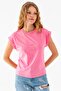 Women's Crew Neck Printed Cotton T-Shirt Pink - 925009 - 2
