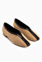 Nadia Mustard Suede Women's Flat Shoes with Blunt Toe - 3