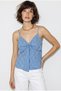 Women's Blue White V-Neck Bow Detailed Thin Strap Blouse with Gipe Detailed Back 20194 60286267 - 4