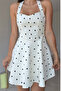 Women's Buttoned-At-The-Neck Poplar-Printed Gabardine Mini Dress - 3