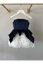 Shedress Navy Blue White Rose Embossed Girls' Dress - Princess Ball Gown with Peplum Detail and Bow - 4