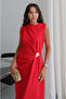 Red Gold Buckle Long Dress - 8191 - 2