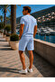 Men's Premium Jogger Loose Textured Blue Linen Shorts - 3