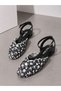 Women's Black Floral Patterned Wavy Toe Adjustable Buckle Ankle Band Round Toe Ballerinas - 5