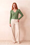 Women's Green Corded Camisole Regular Fit V-Neck Long Sleeve Buttoned Crop Blouse Kyara - 2