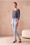 Women's Blue Viscose Relaxed Fit Crew Neck 3/4 Sleeve Drop Shoulder Blouse Lia - 2