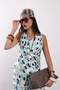 Turquoise Patterned Blouse Trouser Set 05185 - 3