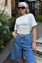 White Crew Neck Bat Sleeve Waist Draped Women's Crop Blouse