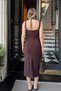 Brown Lace Detail Halter Neck Strap Women's Sandy Midi Dress - 6