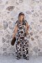 Coffee Floral Patterned Belted Jumpsuit