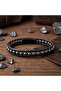 6mm Hematite Stone Leather Cord and Steel Men's Bracelet 31682B2D6M3 - 3