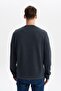 Ar-Ma Men's Crew Neck Sweatshirt Basic Without Print Without Pockets Regular Fit Carbon Brushed Thessaloniki K30124 - 5