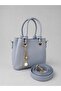 Women's Tote Bag Pastel Blue Multi-Compartment Hand and Shoulder Bag with Charm Accessories - 6