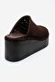 Lune Brown Suede Genuine Leather Perforated Women's Wedge Heeled Slippers - 5