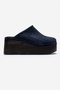Lune Navy Blue Suede Genuine Leather Perforated Women's Wedge Heeled Slippers - 4
