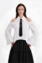 Women's Tie Detailed Off-Shoulder Long Sleeve Design Shirt