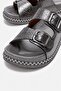 2 Buckle Stoned Genuine Leather Women's Slippers Silver Glass Crushed - 5