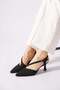 Lotas Cross Strap Open Back Women's Heeled Shoes Black Satin - 3