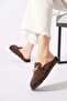 Serante women's coffee suede slipper with front seam and buckle detail - 2