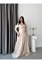Beige Boat Neck Underwire Lace Detailed Long Evening Dress - 4