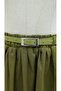 Lined Belted Cotton Voile Skirt - Oil Green - 3