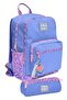 Purple Wave Patterned Primary and Secondary School Backpack and Pen Holder Set for Girls - Setygn33227C