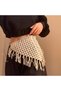 Cream - Ecru Mesh Tasseled Premium Knitted Bohemian Bandana Summer Stylish Knitwear Hat Beanie Beach - 2