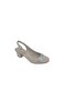 Egestyle 7305 Women's Cream Stone Closed Toe Open Back Low Heeled Evening Dress Shoes - 4