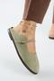 Felicia Women's Genuine Leather Flat Elegant Buckle Water Green Slippers - 4