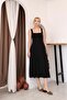 Square Neck Thick Strap Flared Midi Dress - 2